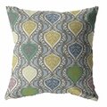 Homeroots 28 in. Ogee Indoor & Outdoor Throw Pillow Gold Green & Gray 412595